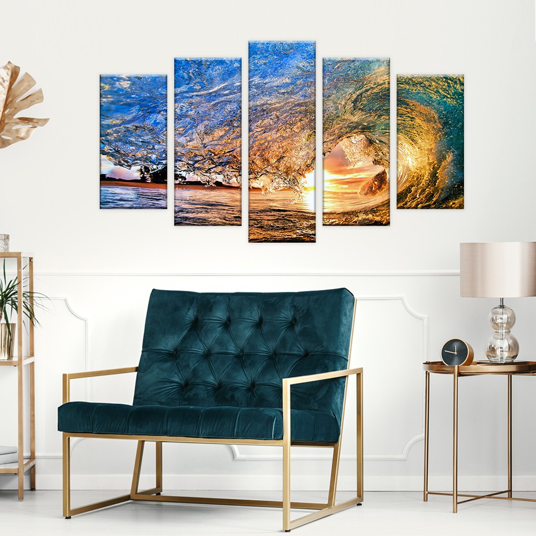 5 panel wooden frame Painting landscapes water waves