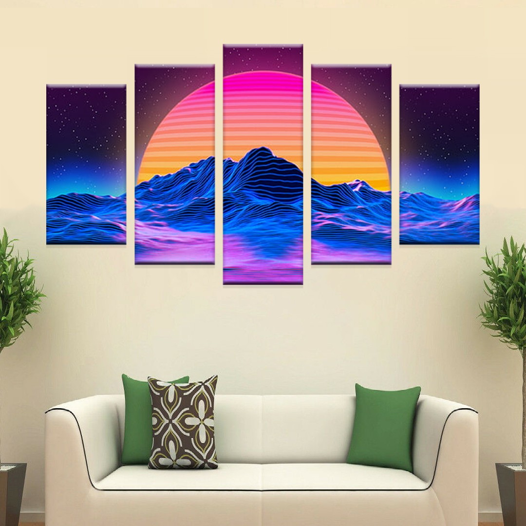 5 panel wooden frame retro landscape