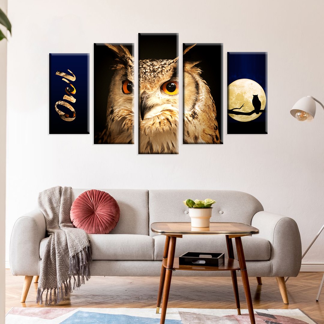 5 panel wooden frame Owl black