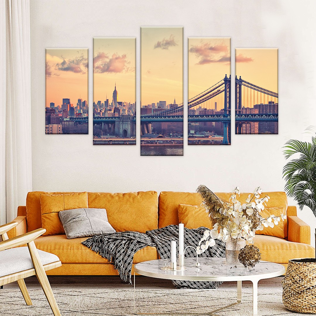 5 panel wooden frame bridge landscape